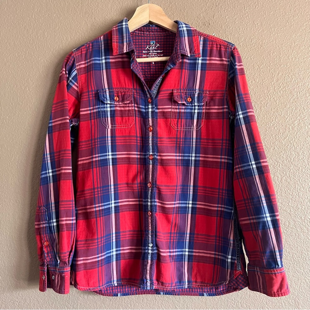 Kuhl Red and Blue Plaid Button Down Shirt Size Small